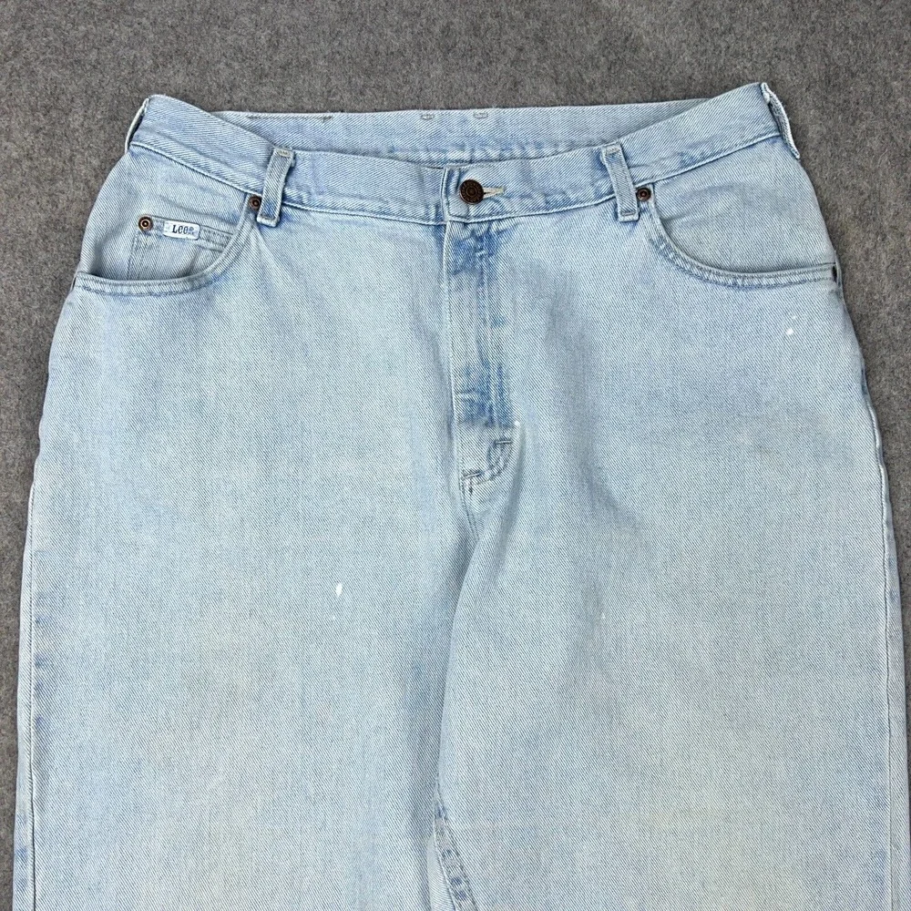 VTG Lee Jeans Womens 32x34 Blue High Rise Tapered Mom Distressed Denim Pants USA